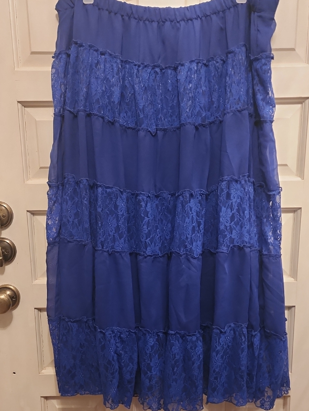 ANTHONY ORIGINAL Boho Tiered Lace Maxi Skirt in Royal Blue
